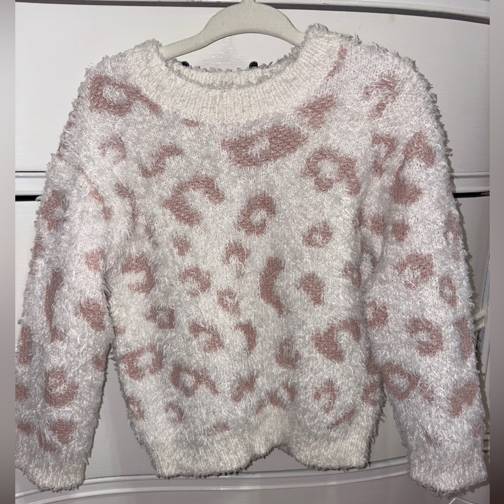 Jessica Simpson Fuzzy Pink and White Leopard Print Sweater 2T Girl
